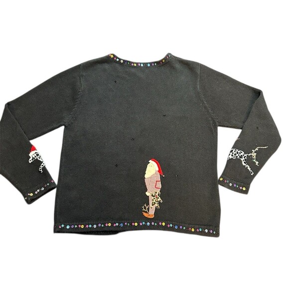 Christmas Sweater Santa Claus Susan Bristol Sz M Cowboy Pajamas Embellished VTG - Picture 2 of 16